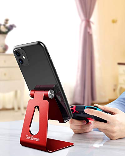 CreaDream Aluminum Cell Phone Stand, Adjustable Phone Holder for Desk - color: Red