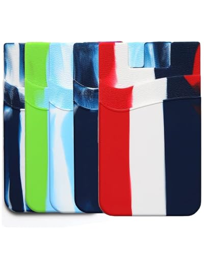 5Pc Silicone Card Holder for Phone Case, Stick On Wallet for iPhone - color: 5PC- Blue Color Scheme