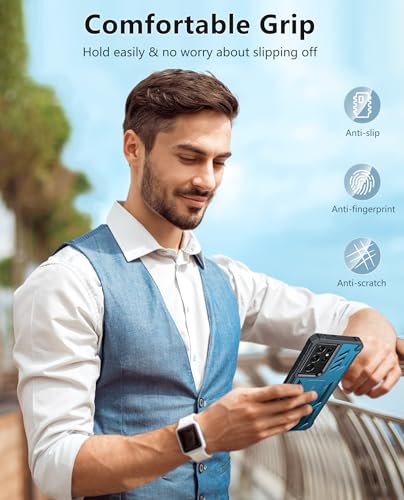 FNTCASE for Samsung Galaxy S21 Ultra Case with Belt Clip and Kickstand Blue | Built-in Screen Protector, Military-Grade Drop Protection, Rugged Heavy Duty Shockproof Holster Protective Cover - color: Blue