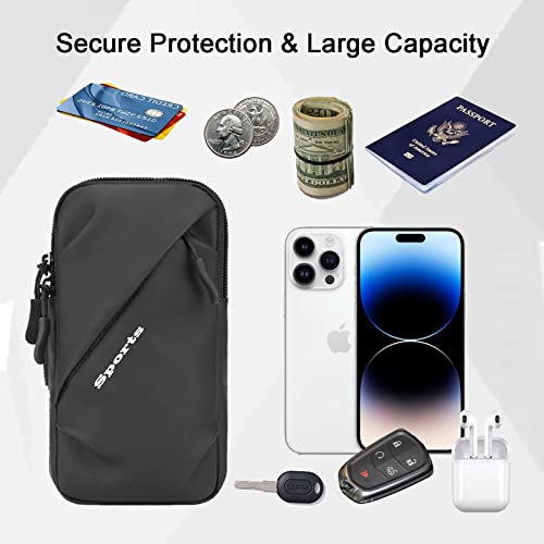 Phone Holder Arm Bands, Small Crossbody Shoulder Holsters Bag with Arm Band, Fits iPhone and All Cell Phones, Use for Running, Walking, Hiking & Biking (Plus Size,Black) - color: Black