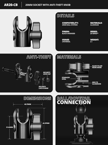 Tackform Black Motorcycle Phone Mount - 20MAXX Spring Cradle | Universal Bar Clamp Fits 3/8" - 5/8" Crossbar, Headrest, Mirror | Aluminum | Compatible with iPhones, Galaxy Devices, More | Short Reach