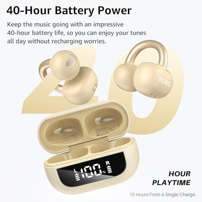 TOZO OpenEarRing Open Ear Earbuds 40H Bluetooth 5.4 Lightweight Comfort - color: Yellow