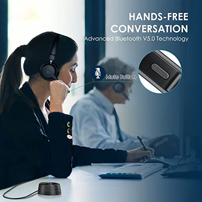 Mopchnic Bluetooth Headset, Wireless Headphone with AI Noise-Canceling Microphone On Ear Wireless Headset with USB Dongle for Computer Office