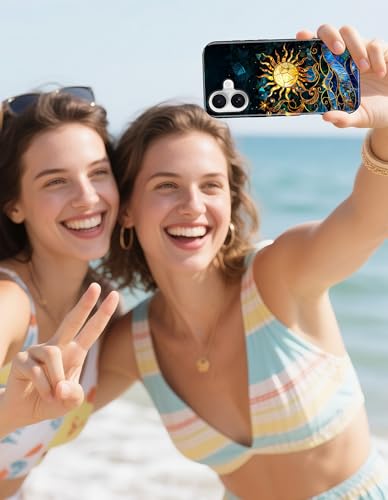 Magnetic Flower Phone Case for iPhone 15 Pro, Blue | Compatible with MagSafe, Cute Stained Glass Beach Aesthetic, TPU and PC Protective Phone Cover for Women Men Girls Boys - color: Blue Beach
