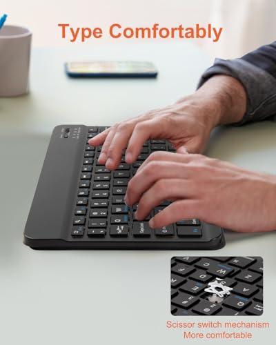 EAMPANG Universal Bluetooth Keyboard and Case for Tablet/Phone/Laptop,Wireless Portable Slim Keypad and Mice Rechargeable Adjustable Bracket for iPad A16/Mini/Air/iPhone/Galaxy Z Fold Pure Black - color: Black