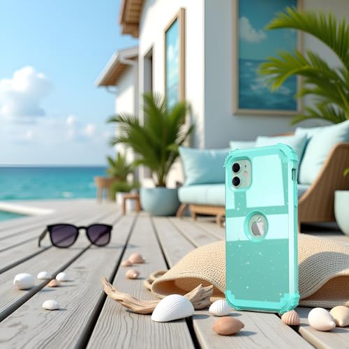 IDweel for iPhone 11 Case with Screen Protector(Tempered Glass), Hybrid 3 in 1 Shockproof Slim Fit Heavy Duty Protection Hard PC Cover Soft Silicone Bumper Full Body Case,Glitter Cyan - color: Glitter Cyan
