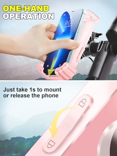 Bicycle Phone Holder,Motorcycle Handlebar Phone Mount,1S Quick Lock Release,360°Rotation Silicone Wrapped Phone Clamp Stand for E-bike,Scooter ATV Strollers Bike Phone Clip,for 4.7- 6.8"Phones - color: Pink