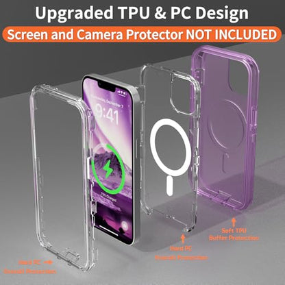 Follaroma Magnetic for iPhone 14 Case, Heavy Duty Phone Cases, Purple, 6.1" | Compatible with MagSafe, Heavy Duty Shock proof Protection, Military-Grade Anti-Drop, Dual Layer Transparent Protective Cover - color: Purple, size: iPhone 14 6.1''