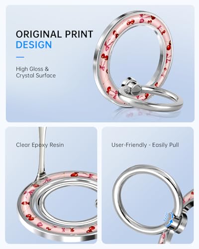 Magnetic Phone Ring, Compatible with MagSafe Phone Grip, Cherry Bow - color: Cherry Bow