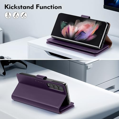 Shieldtop Compatible with Samsung Galaxy Z Fold 3 Wallet Case with Card Holder,Women Man RFID Blocking PU Leather Flip Shockproof Protective Cover Credit Card Holder Slots Kickstand,Purple - color: Purple, size: Samsung Galaxy Z Fold 3