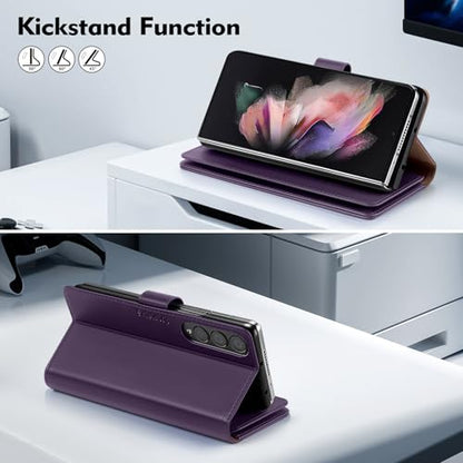 Shieldtop Compatible with Samsung Galaxy Z Fold 3 Wallet Case with Card Holder,Women Man RFID Blocking PU Leather Flip Shockproof Protective Cover Credit Card Holder Slots Kickstand,Purple - color: Purple, size: Samsung Galaxy Z Fold 3