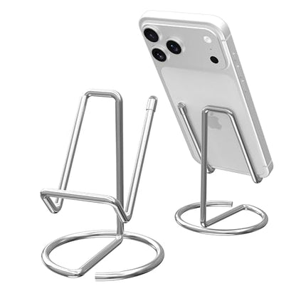 Metal Cell Phone Stand for Desk, Cute One-Piece Phone Holder, Stable Desktop Display Dock for iPhone, iPad, Samsung, Tablets & All Mobile Phones, Silver - color: Silver