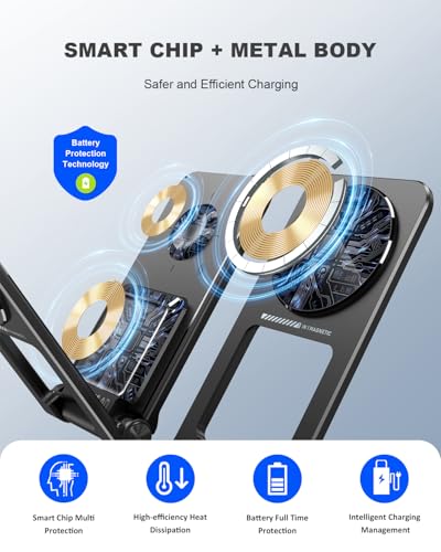 3 in 1 Magnetic Wireless Charger,Foldable Charging Station Built-in Retractable Cable,15W Portable Wireless Charging Stand for iPhone 16 15 14 13 12,Apple Watch,AirPods (20W Adapter) (Black) - color: Black