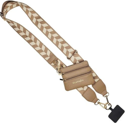 Save the Girls Clip & Go Phone Lanyard with Wallet Pouch, Chevron - color: Brown/Cream