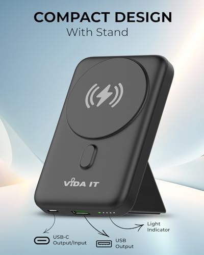 Magnetic Power Bank for iPhone 15/14/13/16/17 Pro Max Wireless Portable Charger for Samsung Android Phone Fast Charging, 10000mAh USB Battery Pack for Heated Vest Clothing, Rechargeable PD QC Qi USB-C