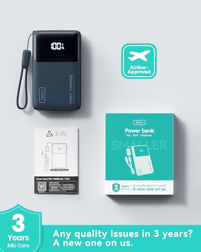 INIU Power Bank, Compact 10000mAh 45W PD Fast Charging Portable Charger - color: Blue