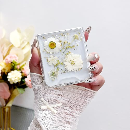 Compatible with Samsung Galaxy Z Flip 5 Case Clear Flower Women | Dried Pressed Floral Girls Soft TPU Shockproof Protective Phone Cover - color: TPU/Flower white, size: Samsung Galaxy Z Flip 5