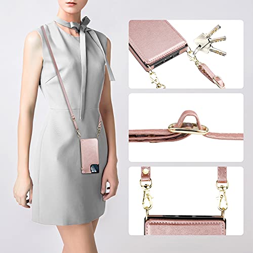 Bocasal Crossbody Wallet Case with Strap for iPhone 13 Pro, Rose Gold - color: Rose Gold