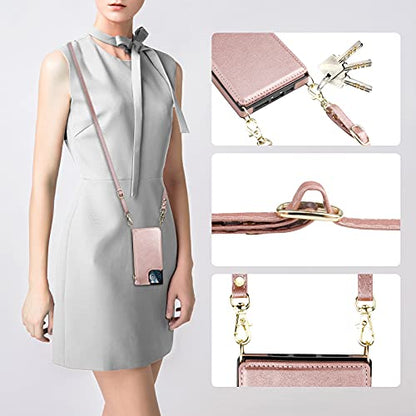 Bocasal Crossbody Wallet Case with Strap for iPhone 13 Pro, Rose Gold - color: Rose Gold