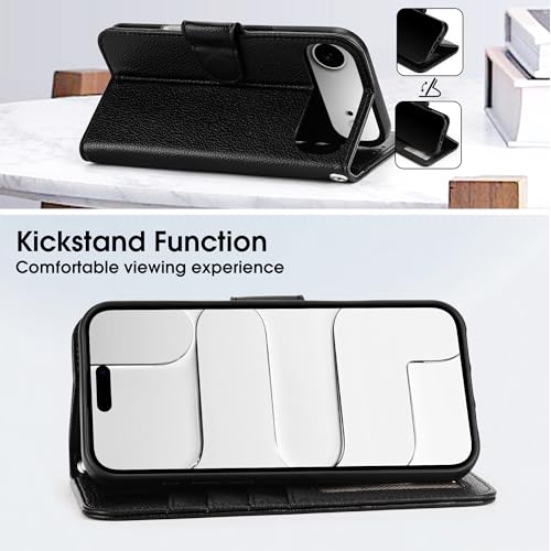 Arae Compatible with iPhone Air Case Wallet with Card Holder, Wristlet Strap Wallet Flip Cover for iPhone Air 6.5 inch Men/Women, RFID Blocking, Kickstand, Litchi Black - color: Litchi Black, size: iPhone Air 6.3 inch