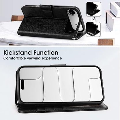 Arae Compatible with iPhone Air Case Wallet with Card Holder, Wristlet Strap Wallet Flip Cover for iPhone Air 6.5 inch Men/Women, RFID Blocking, Kickstand, Litchi Black - color: Litchi Black, size: iPhone Air 6.3 inch