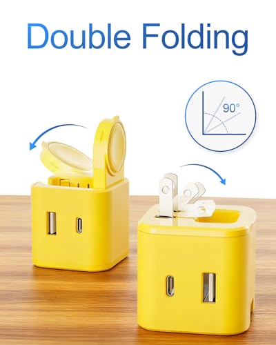 BeaSaf 36W for Apple Charging Block with Built-in Watch Charger, Foldable PD Fast Charger Block for iPhone, Dual Ports Wall Charger Compatible with Apple Watch iPhone AirPods (Yellow) - color: Yellow