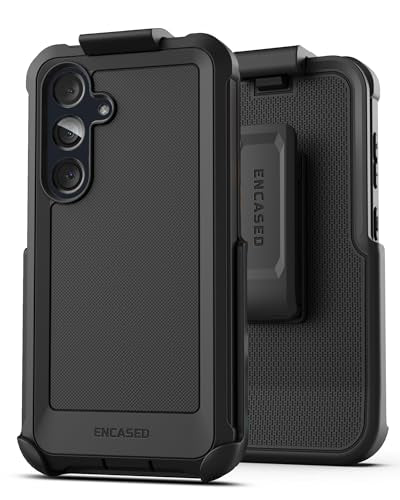 Encased for Samsung Galaxy A35 5G Phone Case with Belt Clip Holster and Screen Protector (Tempered Glass) Heavy-Duty Protective Rugged Cover (Falcon Series), Black