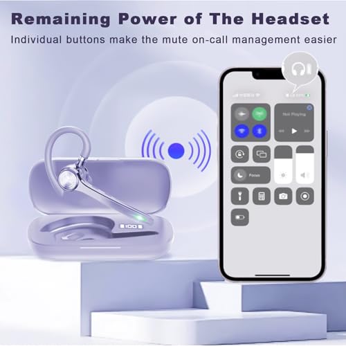 HEIBAS Bluetooth Headset, Wireless Earpiece with Mic for Work - color: Lilac Purple