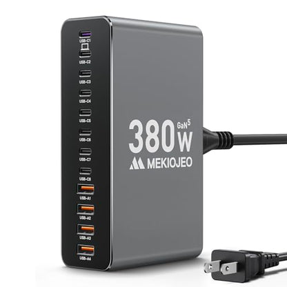 12 Ports Aluminum Alloy MEKIOJEO 380W Charging Station USB C Charger Block - color: Gray