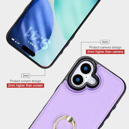 Folosu for iPhone 17 Case Wallet with Card Holder, Finger Ring Cover Purple - color: Purple