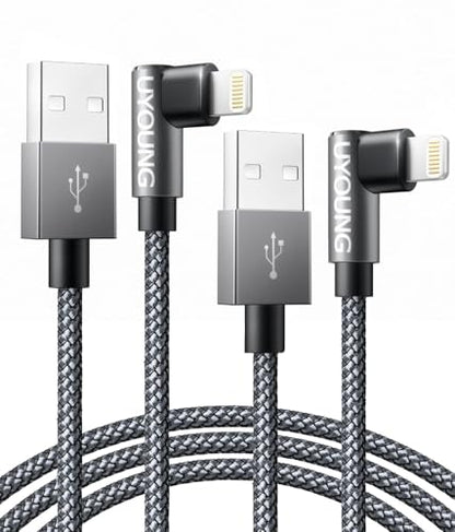 Right Angle USB to Lightning Cable [MFi Certified] iPhone Charger 6FT 2Pack - color: Grey, size: 6FT