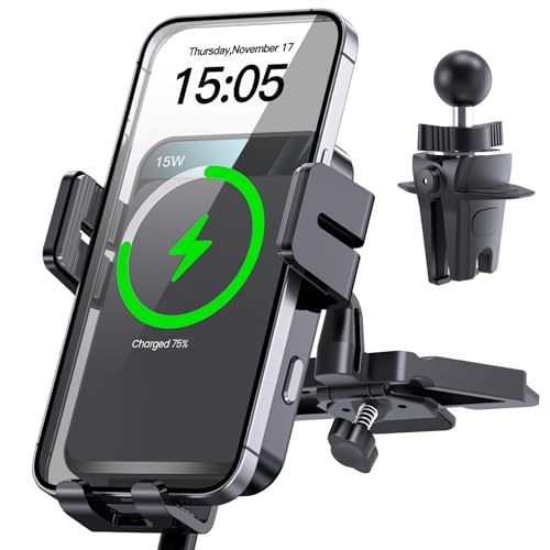 Wireless Car Charger Auto-Clamping CD Slot Air Vent Car Mount Car Charger - color: Dark Gray