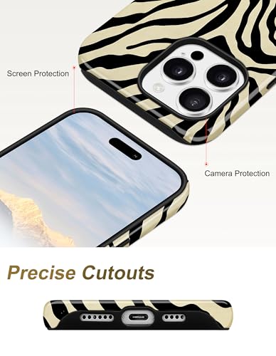Jusy Magnetic Zebra Phone Case for iPhone 17 Pro Max,Beige | Compatible with MagSafe, Cute Aesthetic Zebra Design, TPU and PC Protective Shockproof Cover - color: Beige
