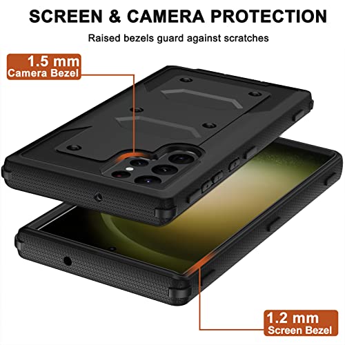 for Samsung Galaxy S22 Ultra Case with Belt Clip Holster, 2X Screen Protector, Military Grade Protection Heavy Duty Full Body Shockproof Rugged Protective Cover for Samsung S22 Ultra 5G (Black C) - color: Black C