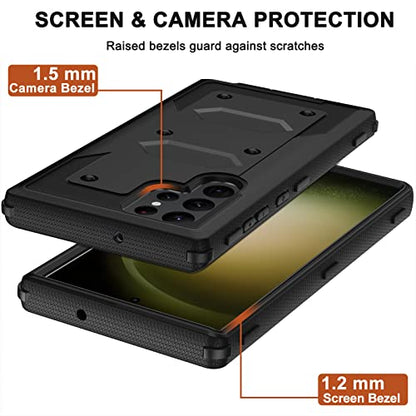 for Samsung Galaxy S22 Ultra Case with Belt Clip Holster, 2X Screen Protector, Military Grade Protection Heavy Duty Full Body Shockproof Rugged Protective Cover for Samsung S22 Ultra 5G (Black C) - color: Black C