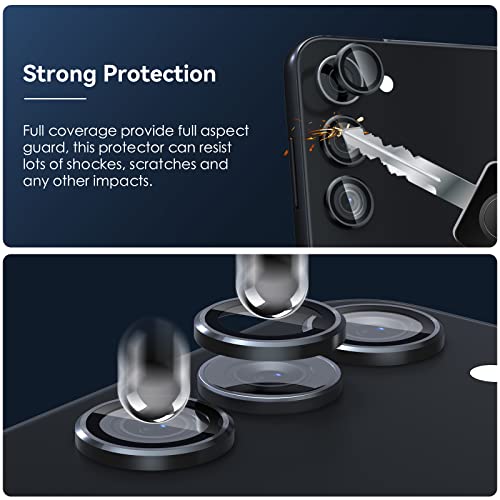 CloudValley [3 Pcs] for Samsung Galaxy S24 / S23 Plus Camera Lens Protector, 9H Tempered Glass + Aluminum Alloy Metal Individual Lens Protective Ring for S24 / S23+ 5G 2023, Black - color: Black