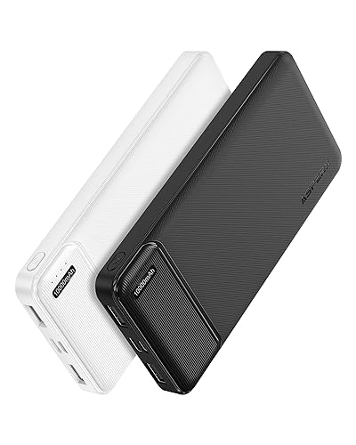 AsperX 2 Pack 10000mAh Portable Charger Dual USB Power Bank Battery Pack - color: Black+White