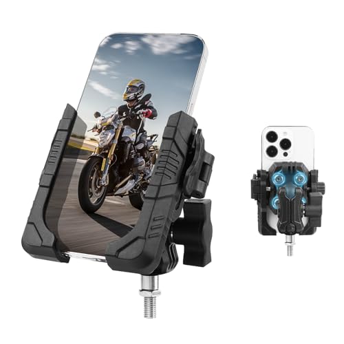 Motorcycle Bike Phone Mount with Vibration Dampener,360°Adjustable Dual Ball Head & Anti-Shock Handlebar Holder for Bicycle Scooter ATV Fit For (5.4-7.2")iPhone 16/15/14/13 Pro Max,M8x1.25, 75024 - size: Phone Holder M8