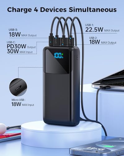 Portable Charger Power Bank 50000mAh, PD 30W and QC 4.0 Fast Charging - color: Black