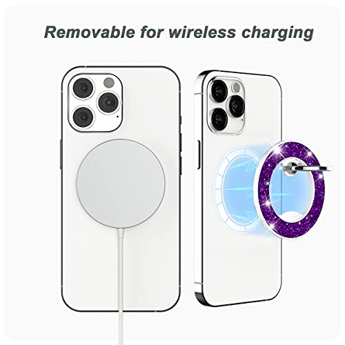 Magnetic Phone Ring Holder for magsafe, Glitter Magnetic Grip Compatible with iPhone 17 16 15 14 13 12 Pro max,Pro,Plus,Mini,Pixel 10 Series Mag Safe Accessories Kickstand,Deep Purple - color: Deep Purple