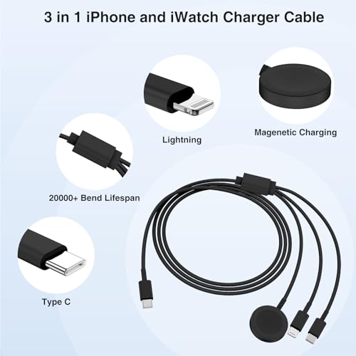 QZIIW 20W Apple Watch Charger,Apple Watch Magnetic Fast Charger USB C Cable - color: Black