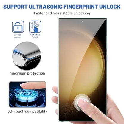 3 Pack HD Clear Tempered Glass Screen Protector for Samsung Galaxy S23 Ultra 5G, Fingerprint Unlock, 3D Curved, Scratch Resistant, Bubble-Free