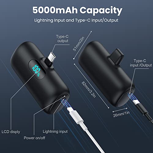 [2-Pack] Mini Portable Charger 5000mAh Power Bank,3A PD USB C Cell Phone Portable Power, LCD Display Battery Pack Compatible with iPhone 17/17 Air/16/16 pro/15/15 pro Max/Android/Samsung/Moto/LG etc - color: Black+Black