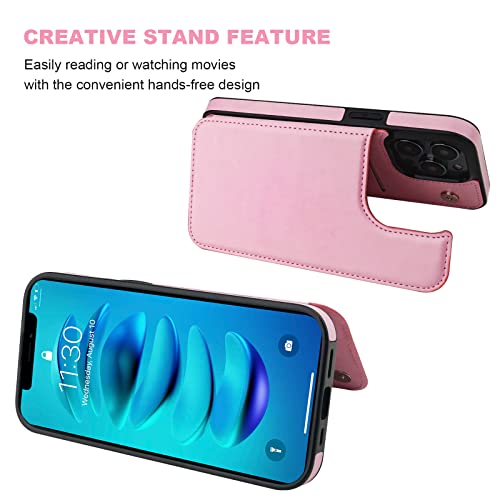 ONETOP for iPhone 14 Pro Wallet Case with Credit Card Holder,Pink | Kickstand,ID/Cash Holder,Case Wallet with Card Slots,Double Magnetic Clasp,Durable PU Leather Shockproof Cover for Women Men - color: Pink