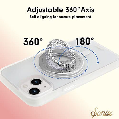 Sonix Magnetic Phone Grip and Phone Ring Holder - Compatible with MagSafe - Rotatable Kickstand and Phone Holder for iPhone 16, 15, 14, 13, 12 Series - Silver/Clear Rhinestone - color: Silver / Clear Rhinestone