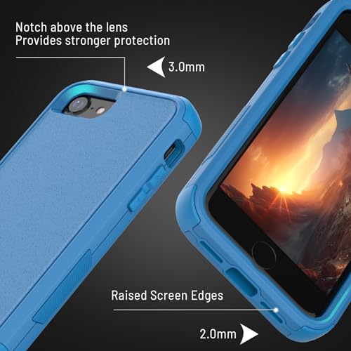 X-belmox Heavy Duty Phone Case for iPhone SE 2022 (3rd Gen) with Glass Screen Protector, 3 in 1 iPhone SE 2020 Case [Shockproof] Rugged Protective [Drop Proof] iPhone 7/8 case 4.7" - Sea Blue - color: Sea Blue