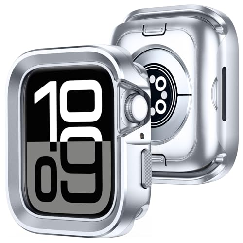 Amizee 2 in 1 Metal Rugged Case Compatible with Apple Watch Series 11/10 42mm, Aluminum Shockproof Protective Bumper Cover for iWatch 42mm, Silver - color: Silver, size: 42 mm
