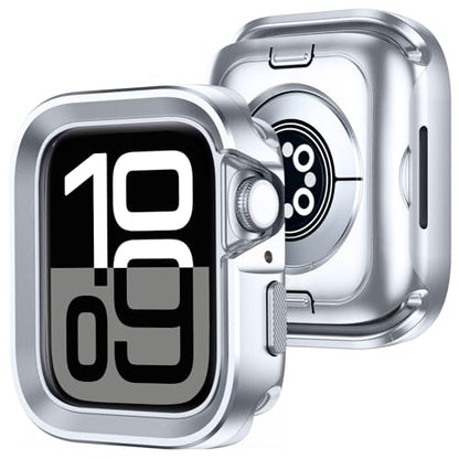 Amizee 2 in 1 Metal Rugged Case Compatible with Apple Watch Series 11/10 42mm, Aluminum Shockproof Protective Bumper Cover for iWatch 42mm, Silver - color: Silver, size: 42 mm