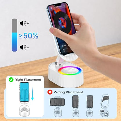 AKLLCCR Wireless Induction Audio Bluetooth Speaker 5in1 Phone Holder Emergency Rechargeable (3000mAh) with Colorful Ambient Light 300° Foldable for Tablet iPhone Android, Gifts for Men Women (White) - color: White