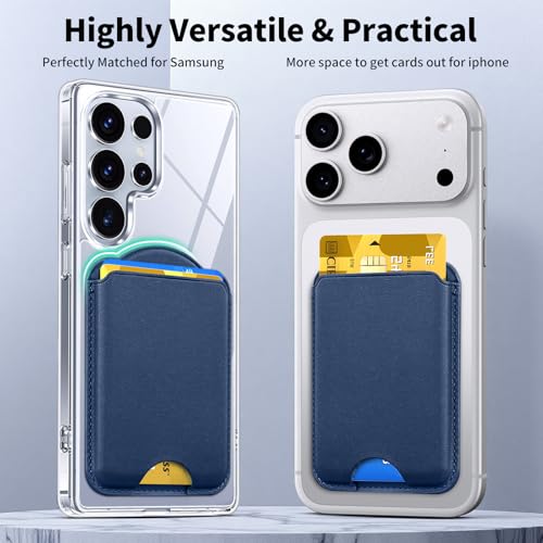 Magnetic Wallet for Samsung Galaxy S26 S25 S24 Series, Fold 8 Ultra with Magsafe Case, for iPhone 17-12 Series, RFID Blocking Leather Magnetic Card Holder | Holds 3 Cards | Blue - color: Blue